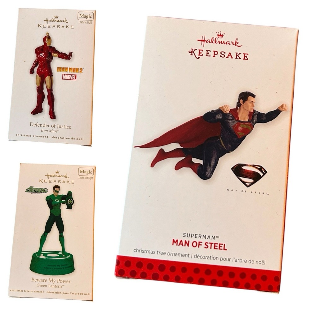 Hallmark Keepsake Lot 3 Iron Man Superman Green Lantern Magic Ornaments